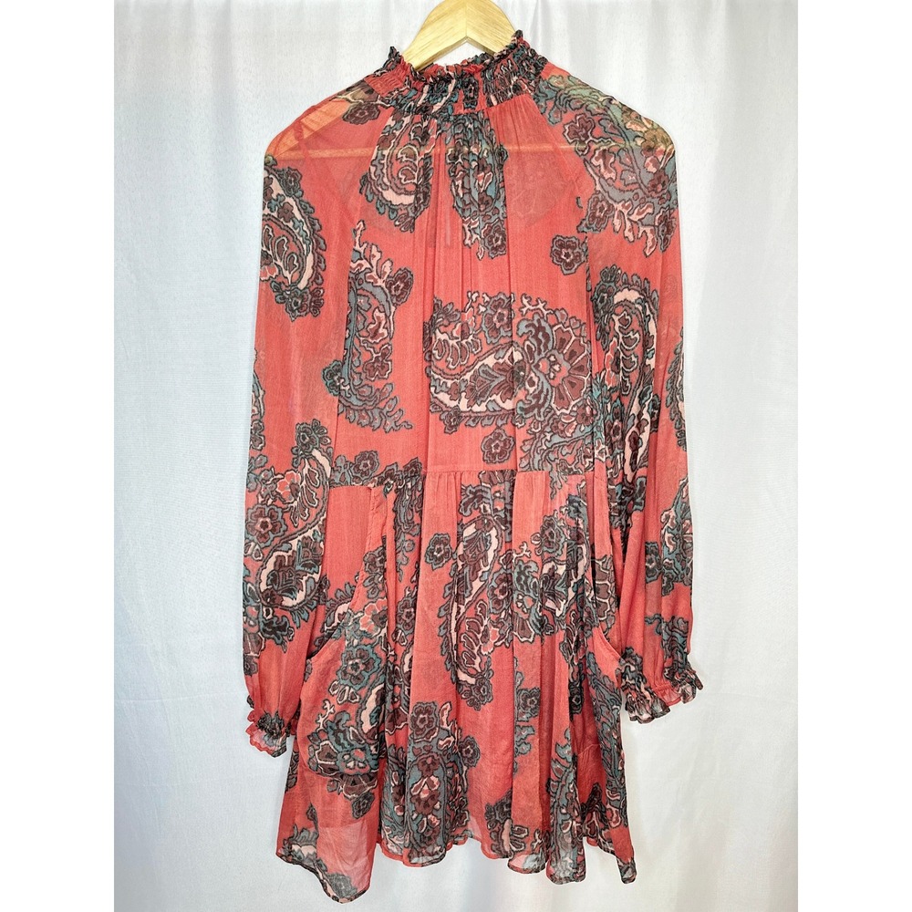 Free People Moonstruck Paisley Mini Dress, MEDIUM Boho Hippie Cottage Mock Neck